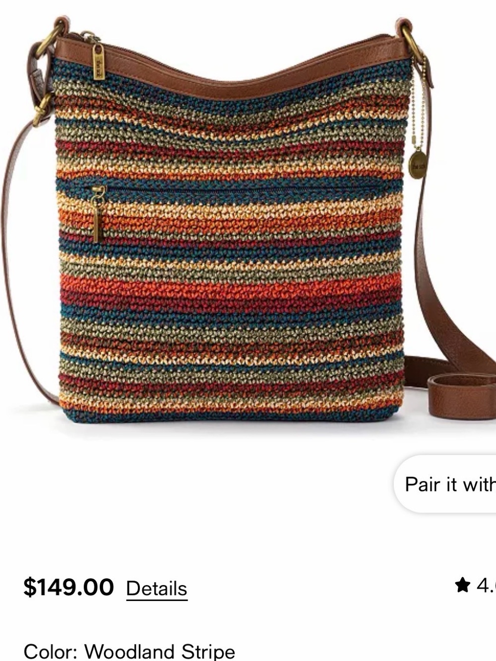The Sak Lucia Woodland Stripe Crochet Crossbody - Brown Trim See Detail